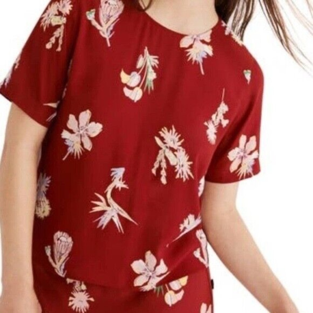 Madewell Birds of Paradise Button Back Blouse RedTop XS